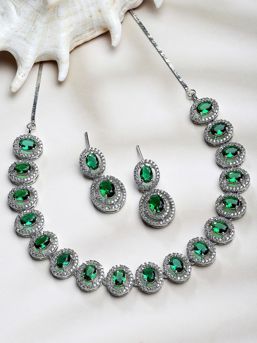 

KARATCART Silver-Plated CZ-Studded Jewellery Set