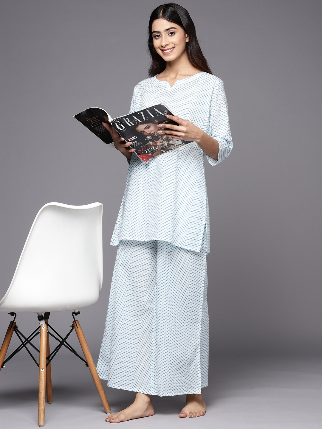 

Libas Printed Cotton Night suit, White