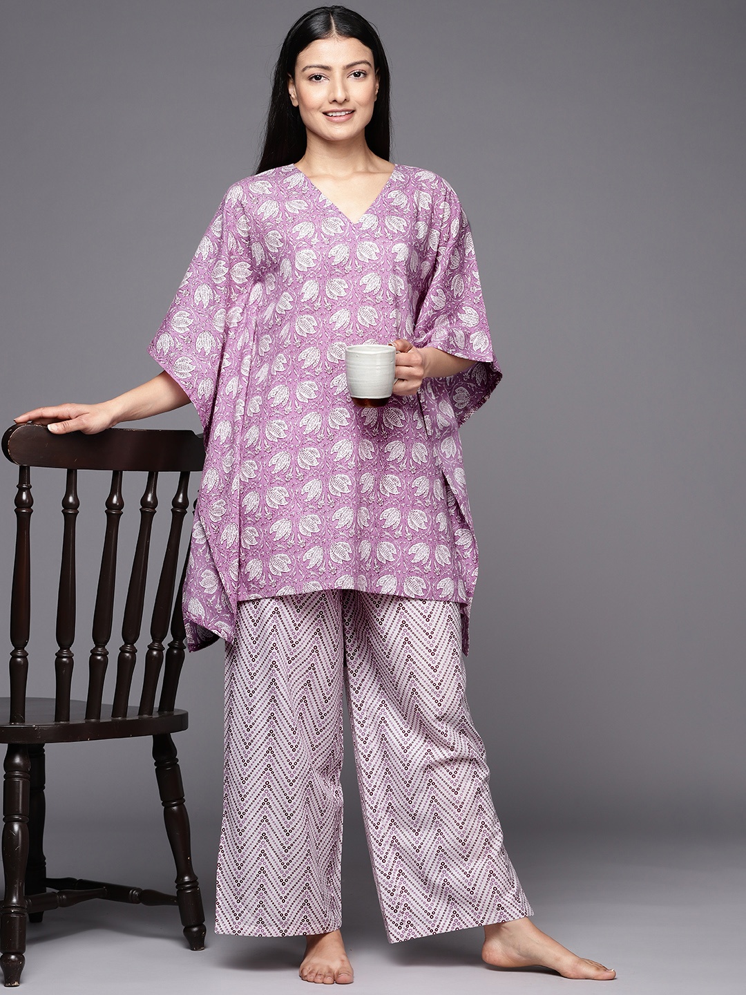 

Libas Printed Cotton Night suit, Lavender
