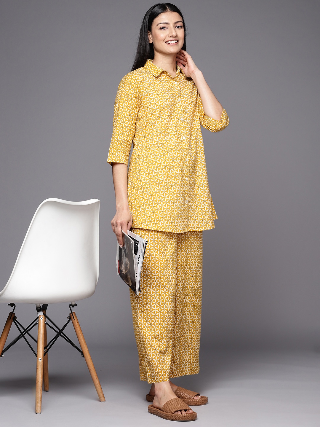 

Libas Printed Cotton Night suit, Mustard