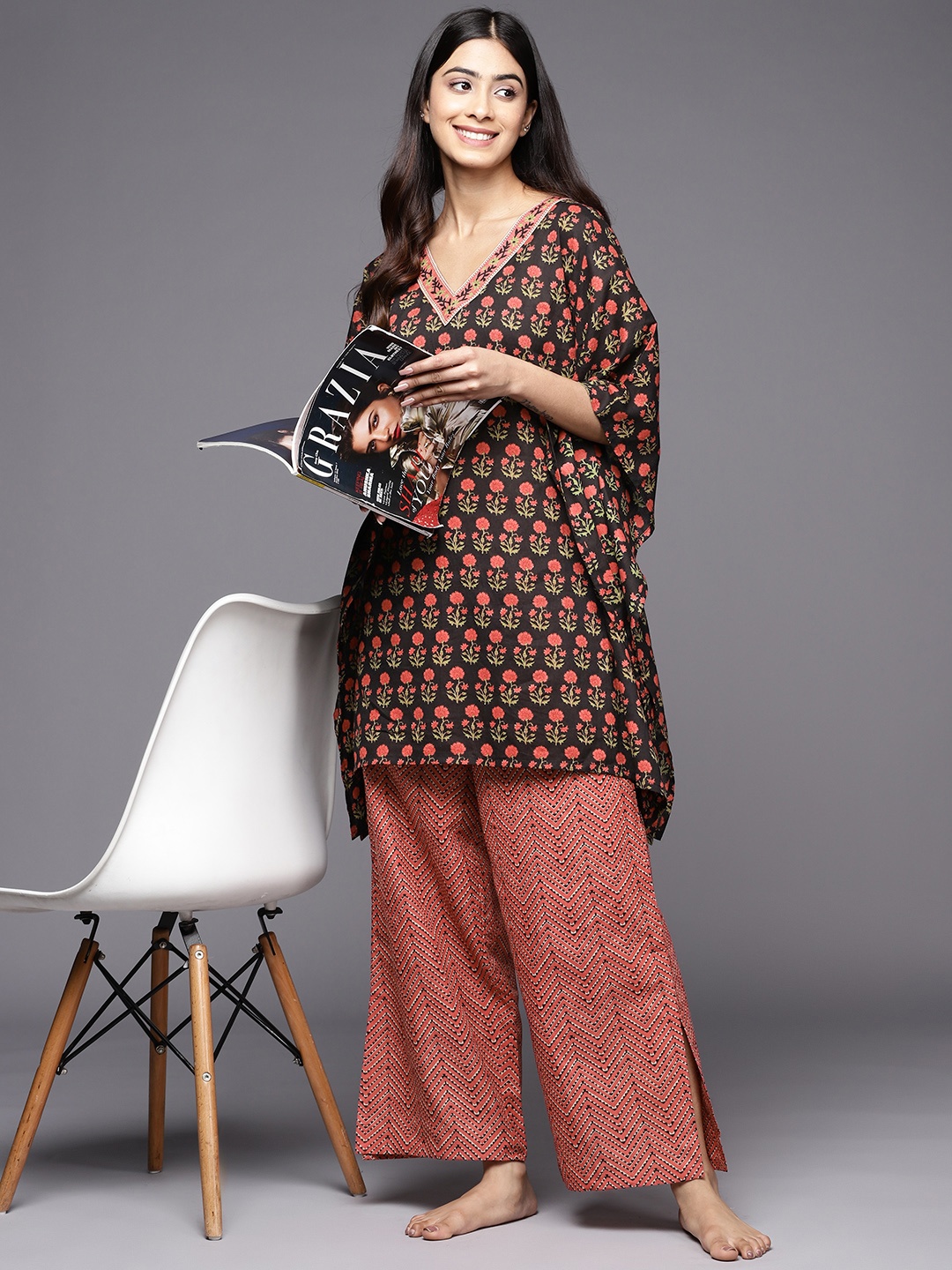

Libas Printed Cotton Night suit, Black