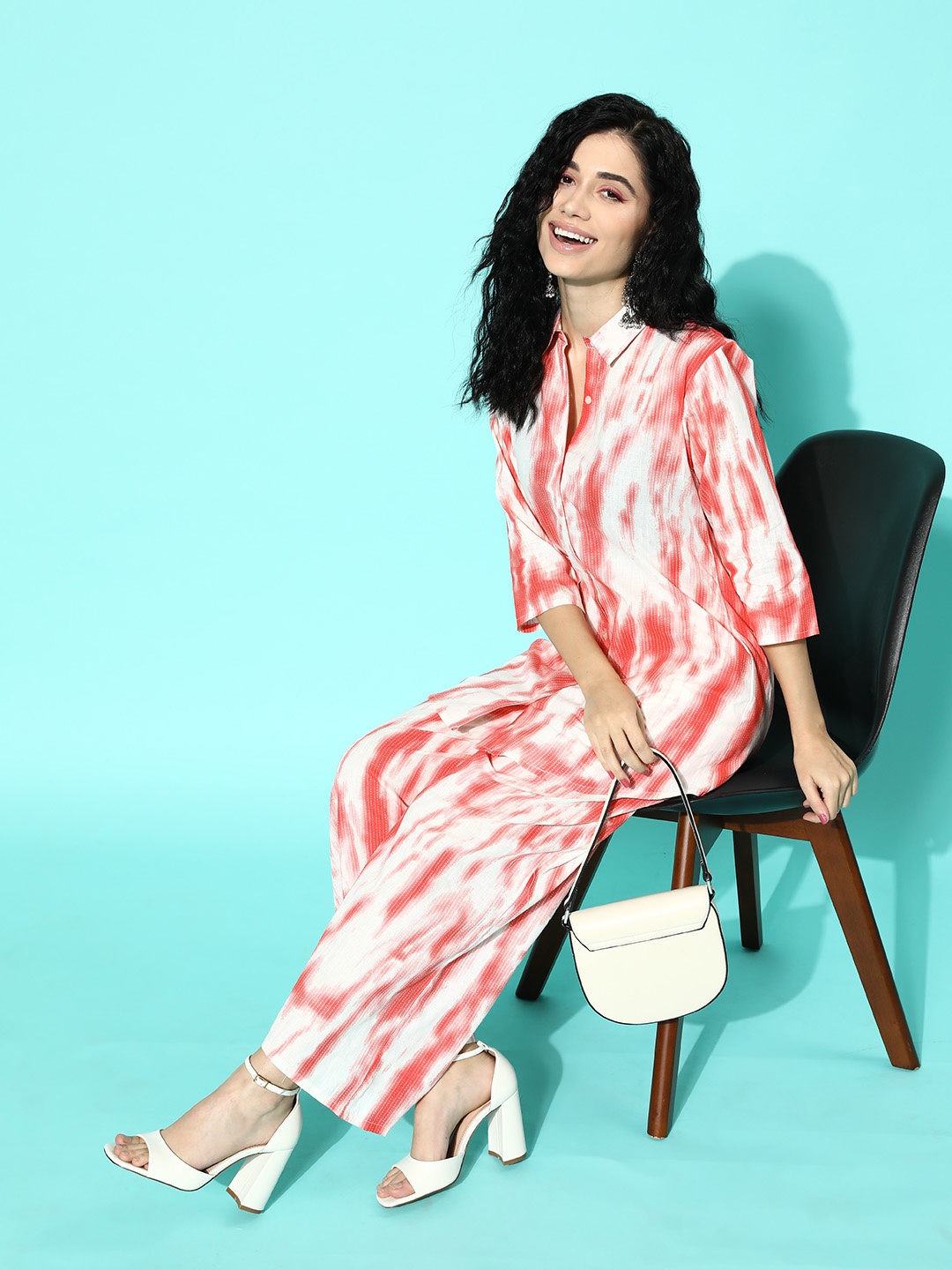 

Libas Tie & Dye Cotton Night suit, Coral
