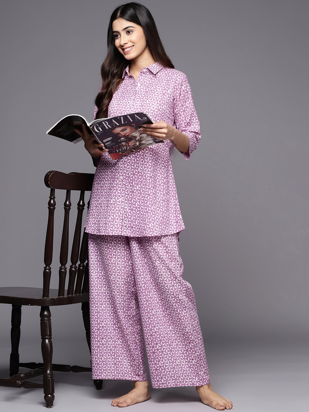 

Libas Printed Cotton Night suit, Lavender