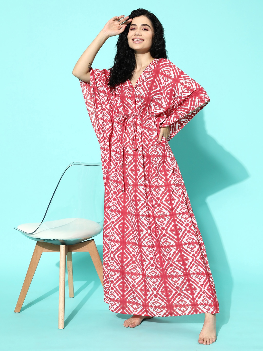 

Libas Printed Cotton Kaftan Maxi Night Dress, Red