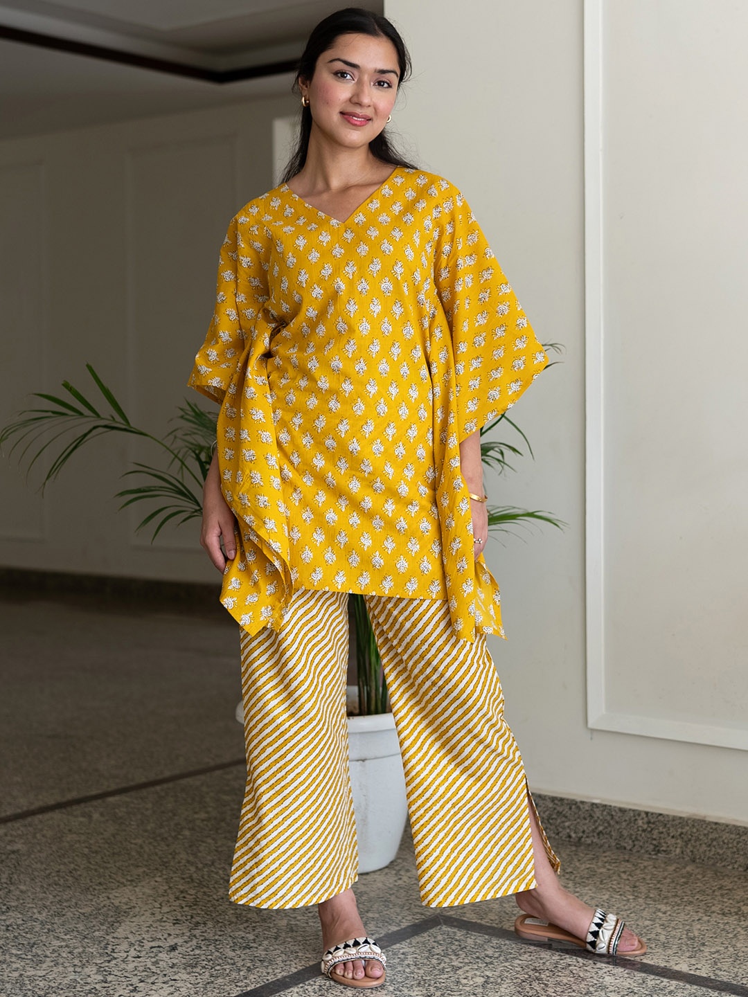 

Libas Printed Cotton Night suit, Mustard