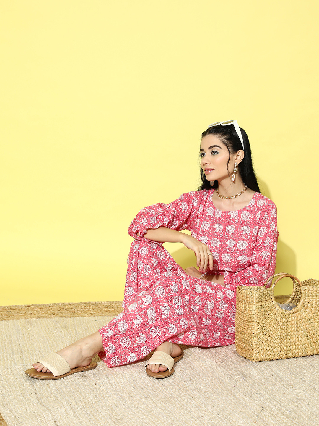 

Libas Printed Cotton Night suit, Pink