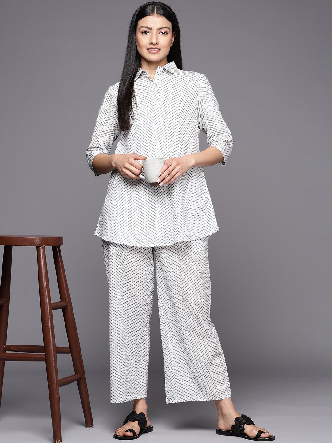 

Libas Printed Cotton Night suit, White