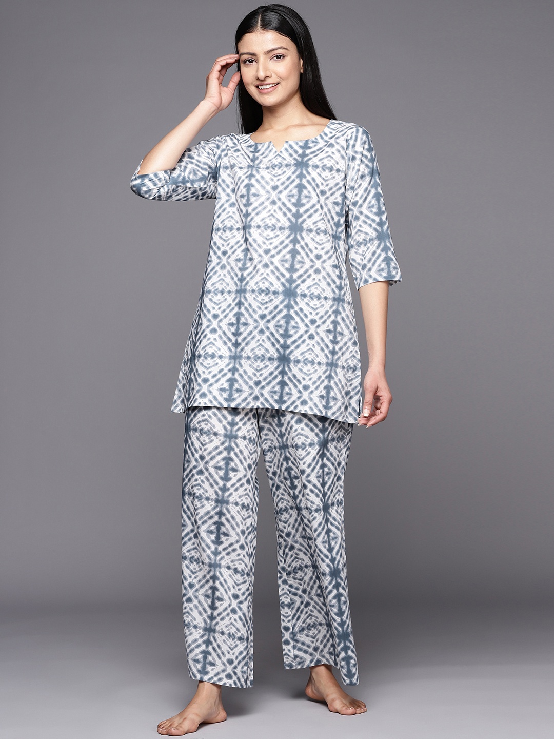 

Libas Printed Cotton Night suit, Grey