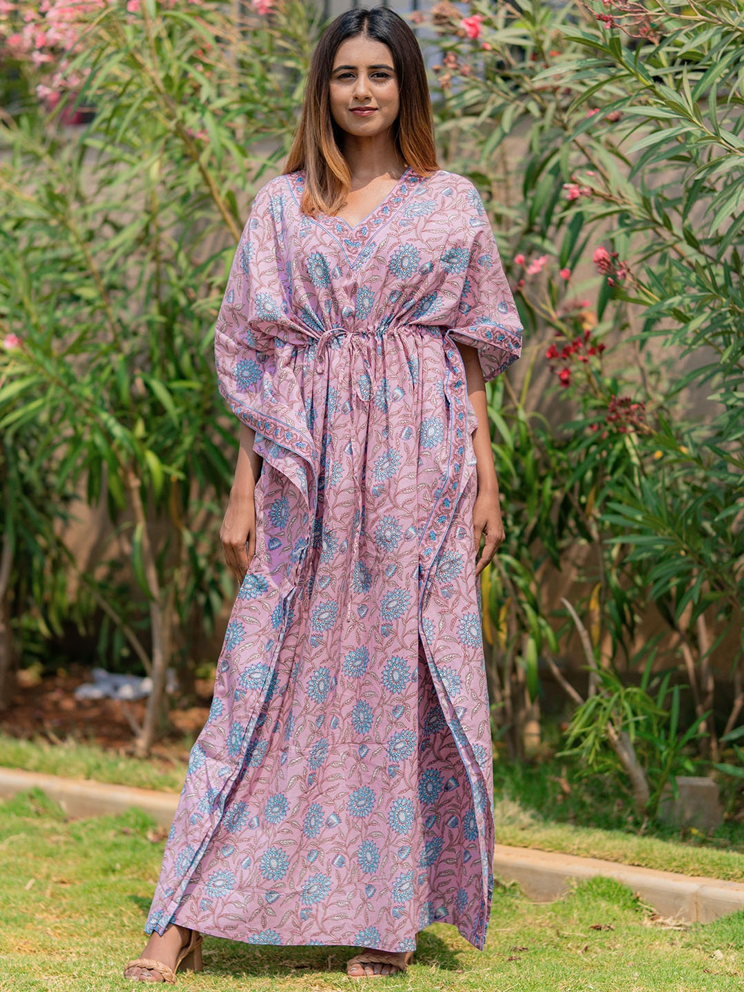 

Libas Printed Cotton Kaftan Maxi Night Dress, Pink