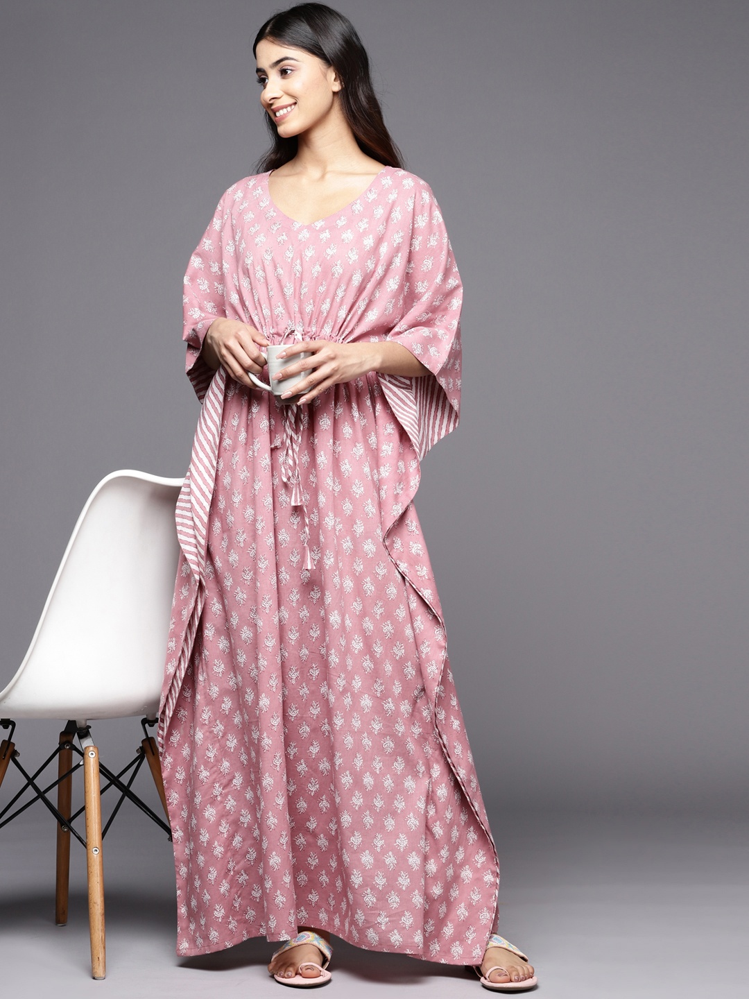 

Libas Printed Cotton Kaftan Maxi Night Dress, Mauve