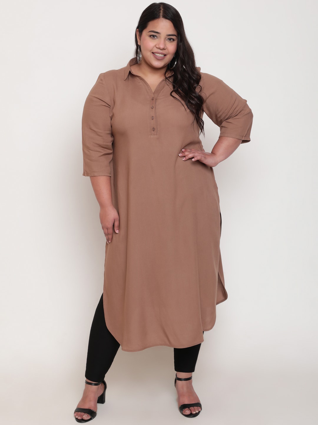 

Amydus Women Plus Size Pathani Kurta, Brown