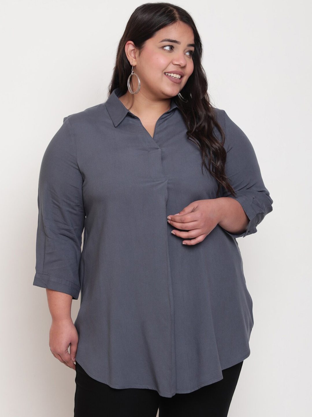 Amydus Plus Size Shirt Style Top, Grey