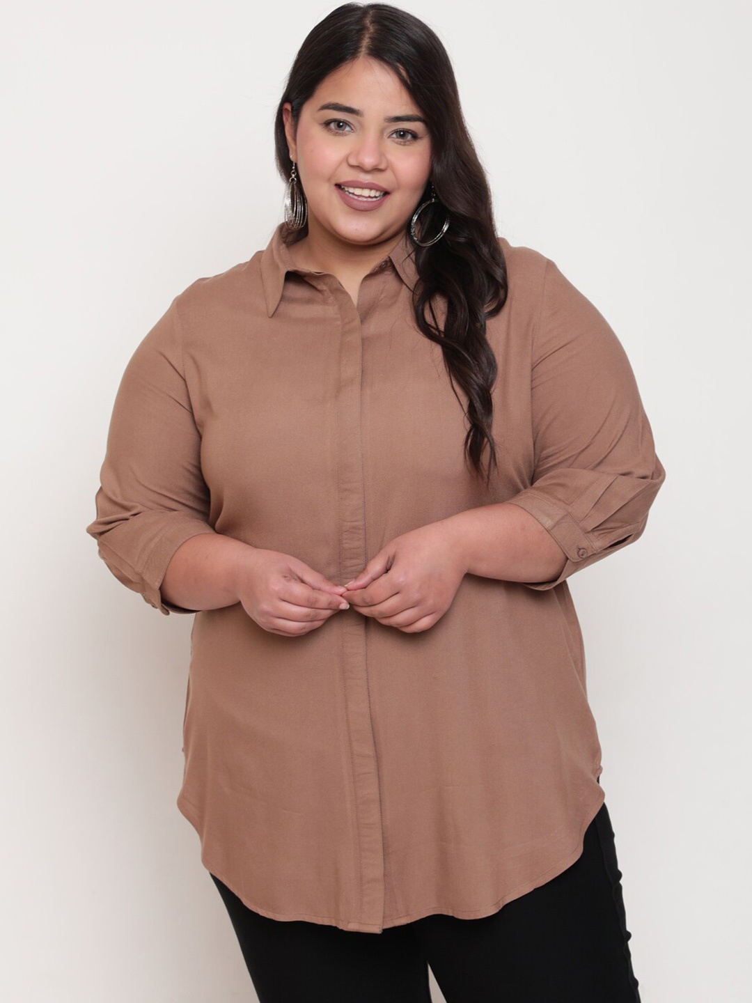 

Amydus Women Plus Size Casual Shirt, Brown