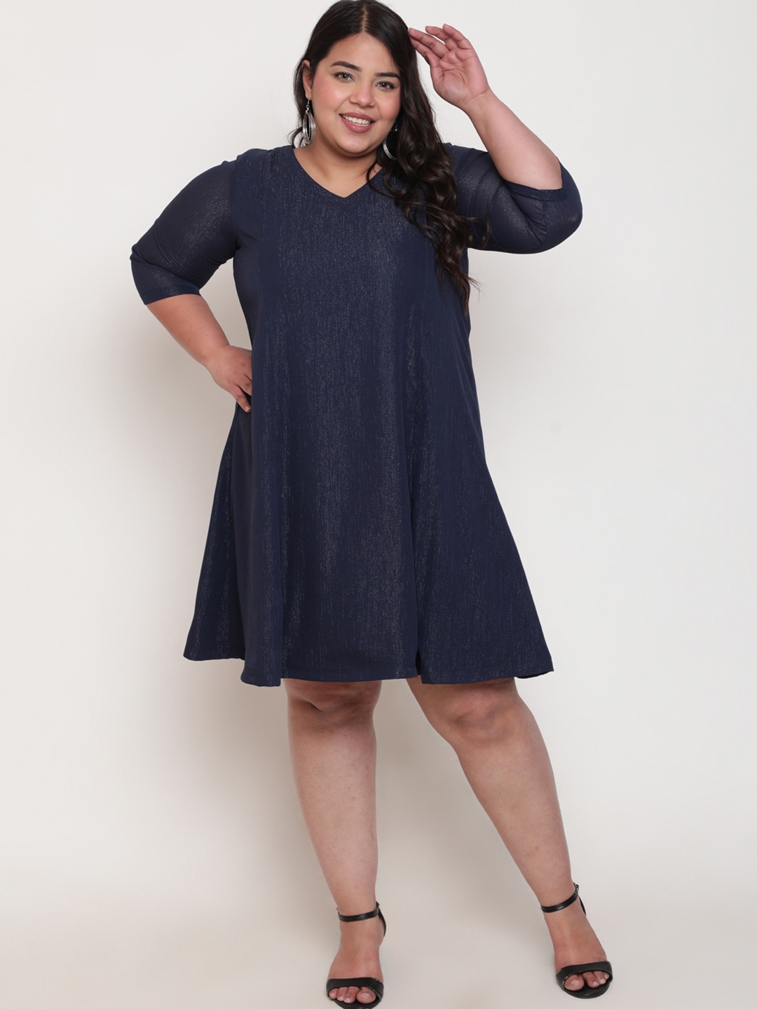 Amydus Plus Size Georgette A-Line Dress, Navy blue