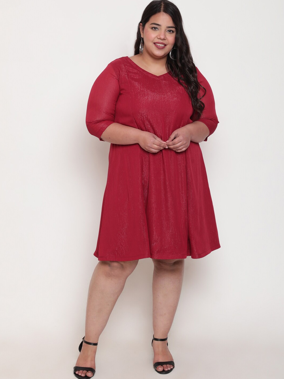 

Amydus Plus Size V-Neck A-Line Dress, Maroon