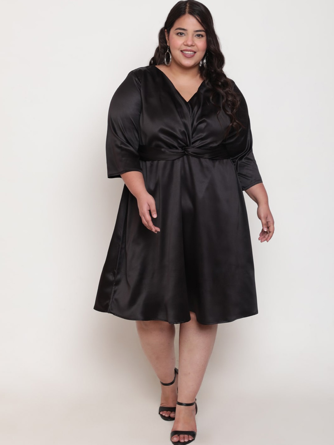 Amydus Plus Size Gathered Detail Fit & A-line Dress, Black