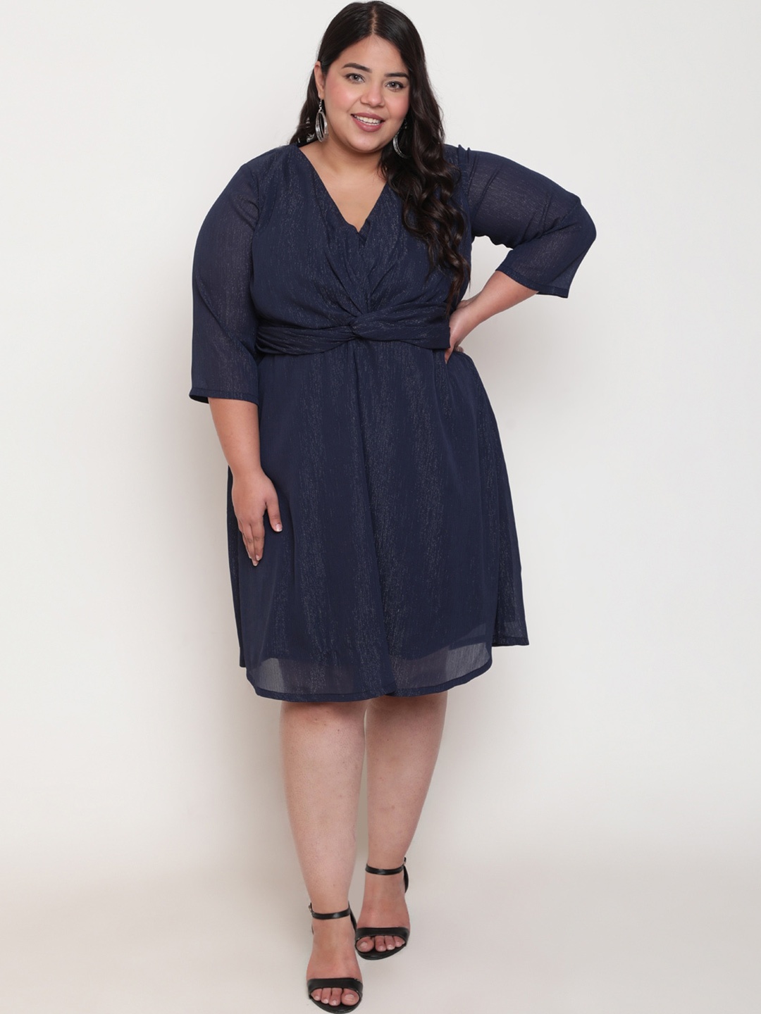 

Amydus Plus Size Gathered Detail Wrap Dress, Navy blue
