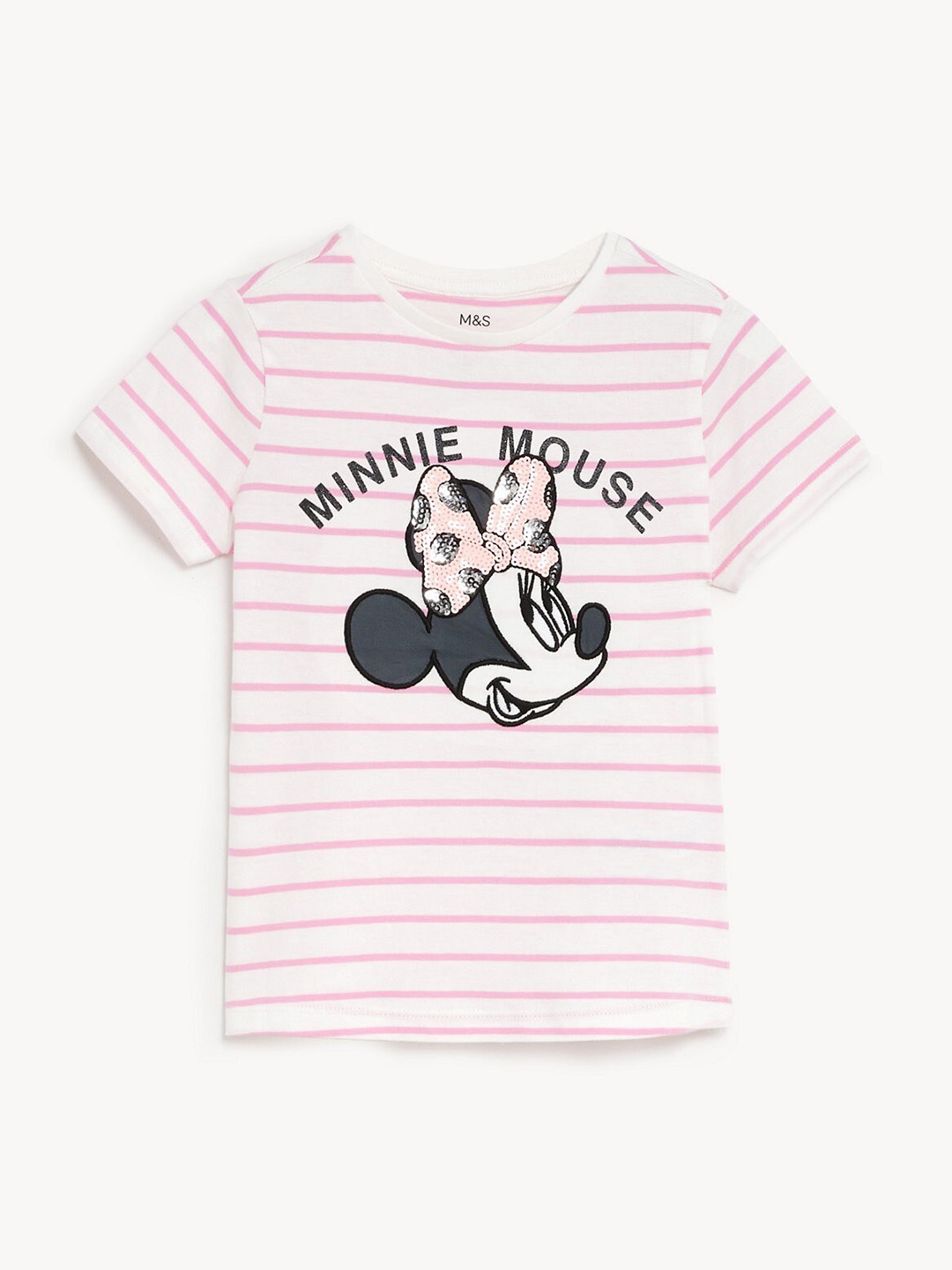 

Marks & Spencer Girls Striped Minnie Mouse Cotton T-shirt, White