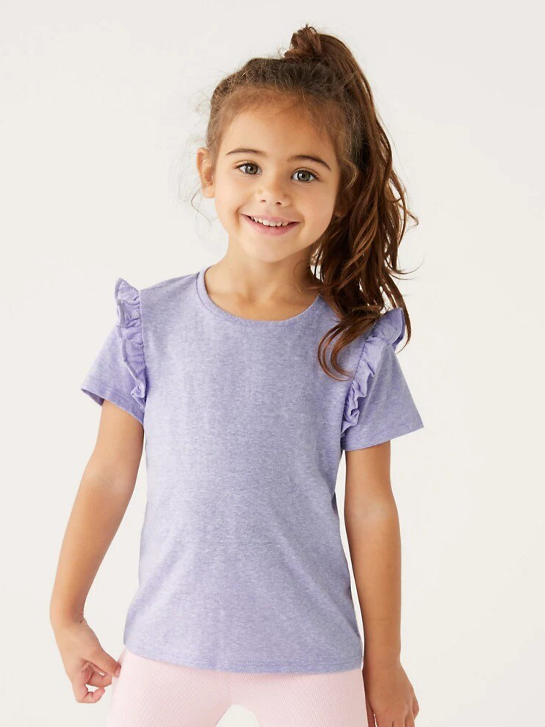 

Marks & Spencer Girls Round Neck Ruffled T-shirt, Purple
