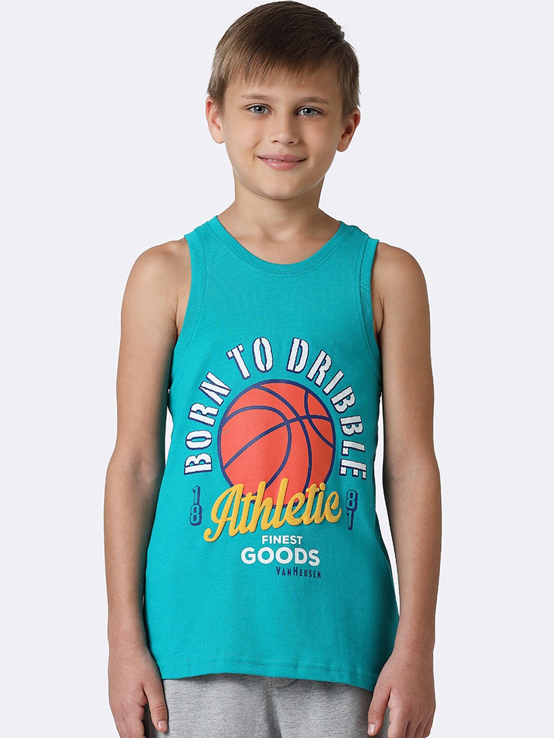 

Van Heusen Boys Graphic Printed Pure Super Combed Cotton Vests, Turquoise blue