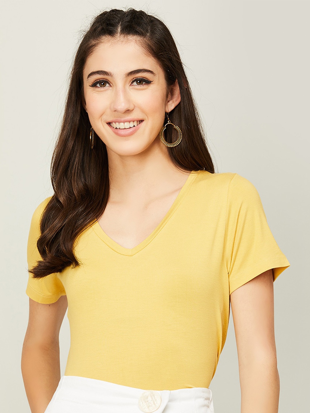 

Colour Me by Melange Regular V-Neck Top, Mustard