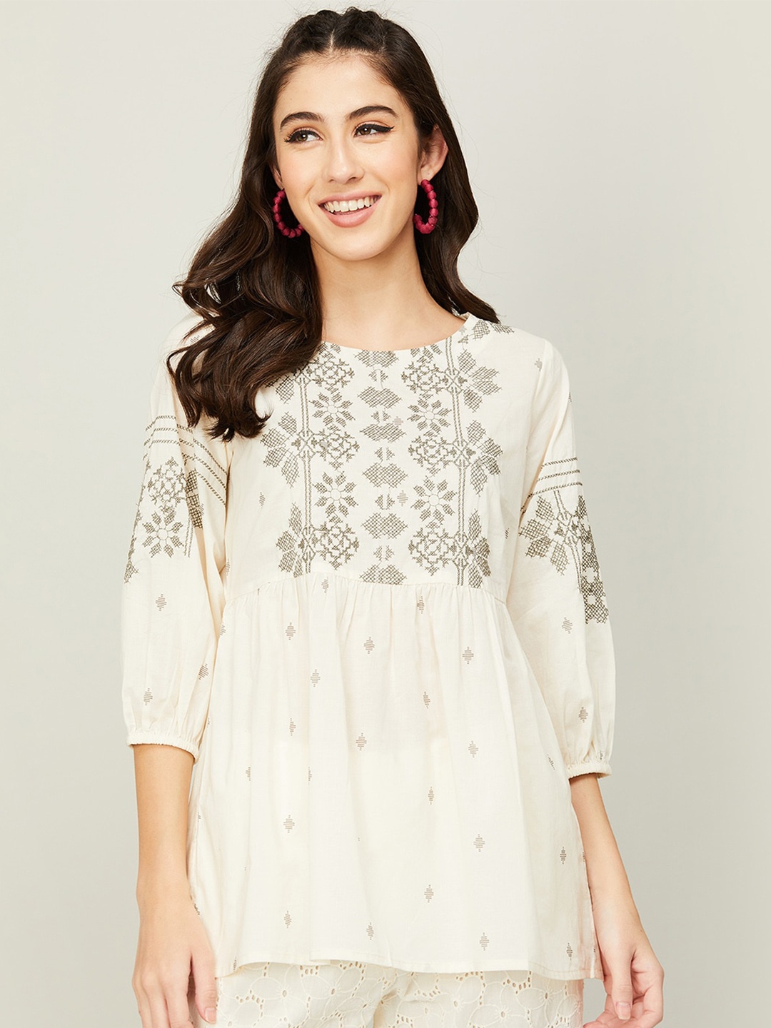 

Melange by Lifestyle Embroidered Cotton Tunic, White