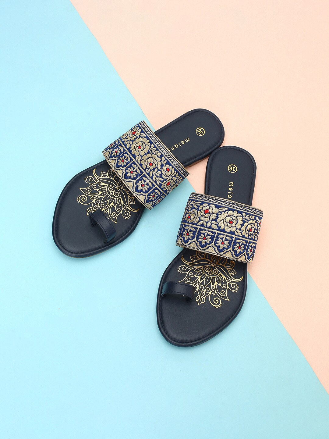 

Melange by Lifestyle Women Embroidered Fabric One Toe Flats, Navy blue