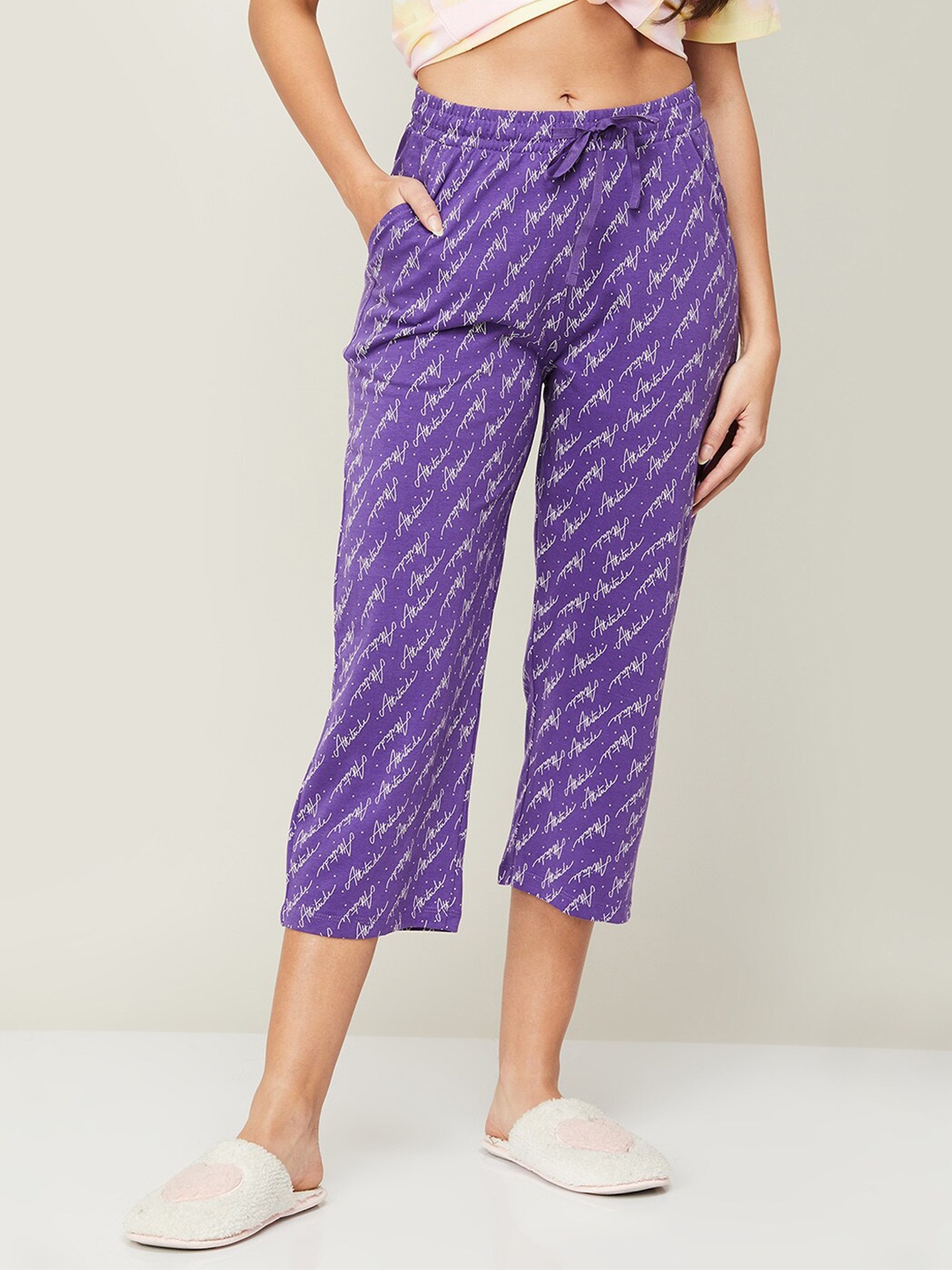 

Ginger by Lifestyle Women Typography Printed Cotton Capris, Purple