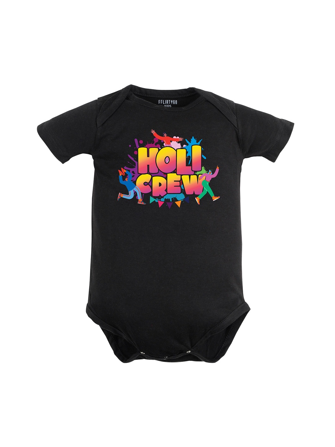 

FFLIRTYGO Kids Printed Pure Cotton Romper, Black