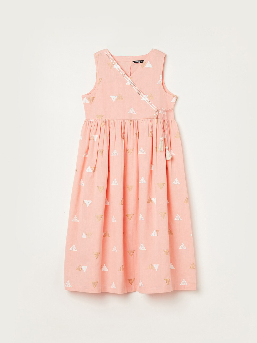 

Melange by Lifestyle Girls Printed Cotton Wrap Dress, Peach