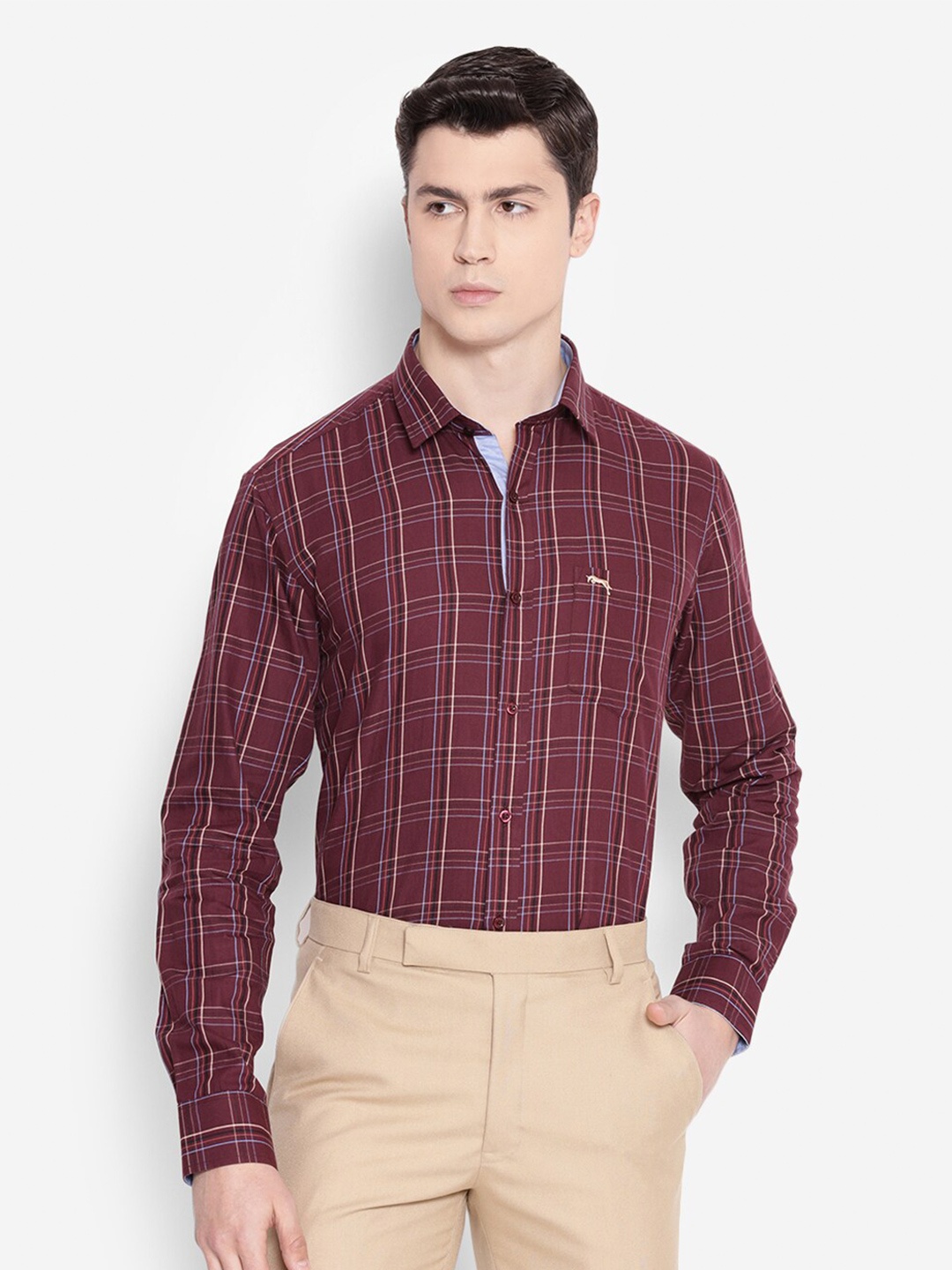 

JUMP USA Men Checked Pure Cotton Casual Shirt, Burgundy