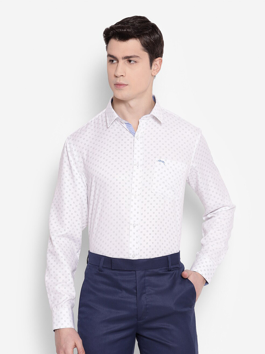 

JUMP USA Men Micro Ditsy Printed Comfort Formal Pure Cotton Shirt, White