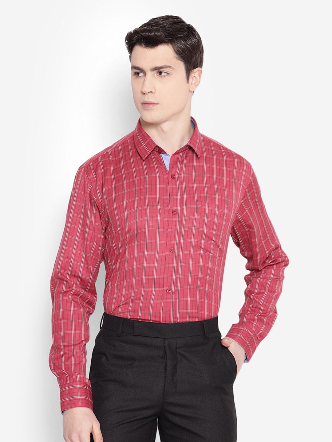 

JUMP USA Men Comfort Grid Tattersall Checked Formal Shirt, Red