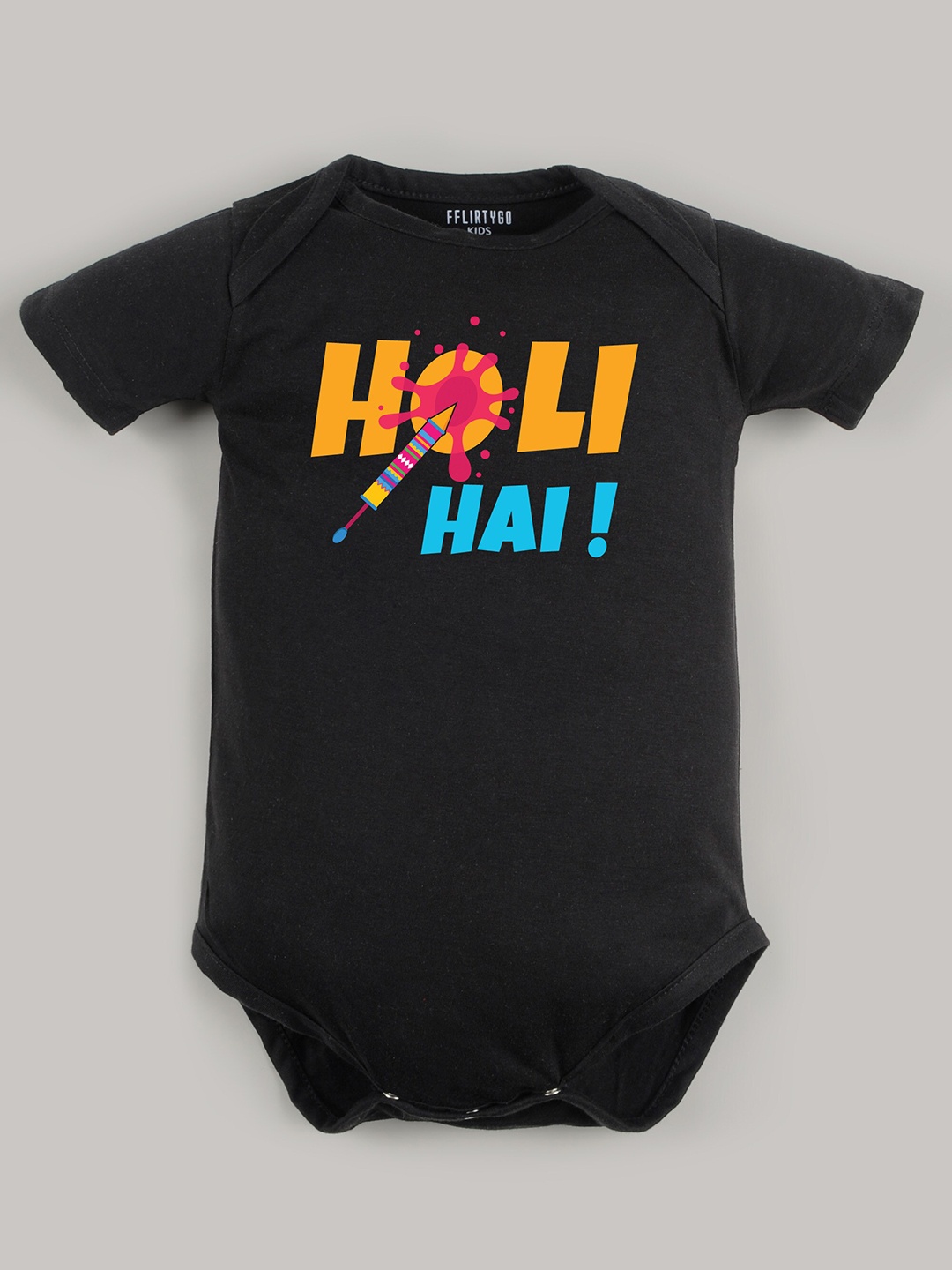 

FFLIRTYGO Infant Printed Pure Cotton Romper, Black