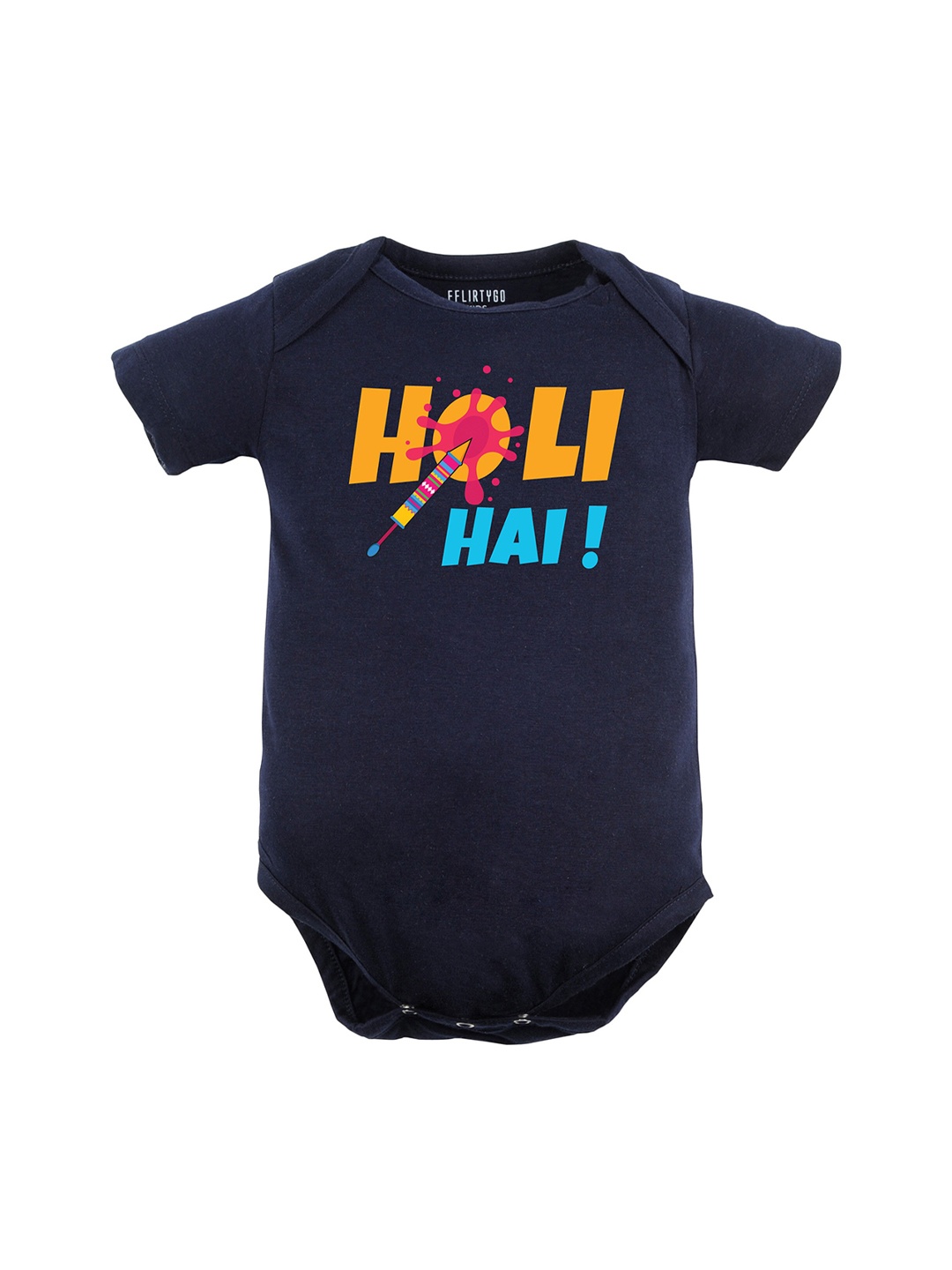 

FFLIRTYGO Infant Holi Hai Printed Pure Cotton Bodysuit, Navy blue