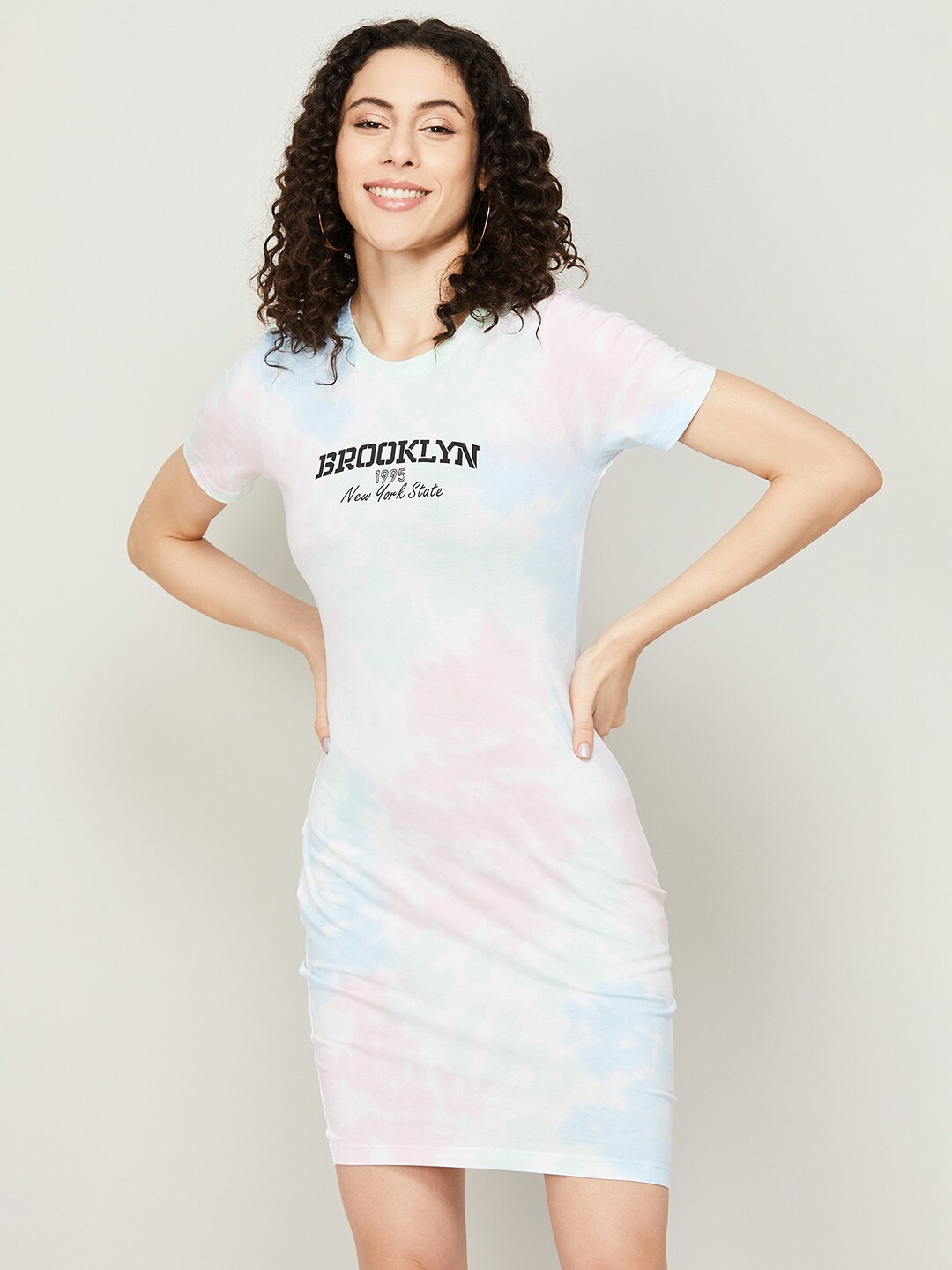 Ginger by Lifestyle Dyed Tie & Dye Cotton T-shirt Dress, Blue