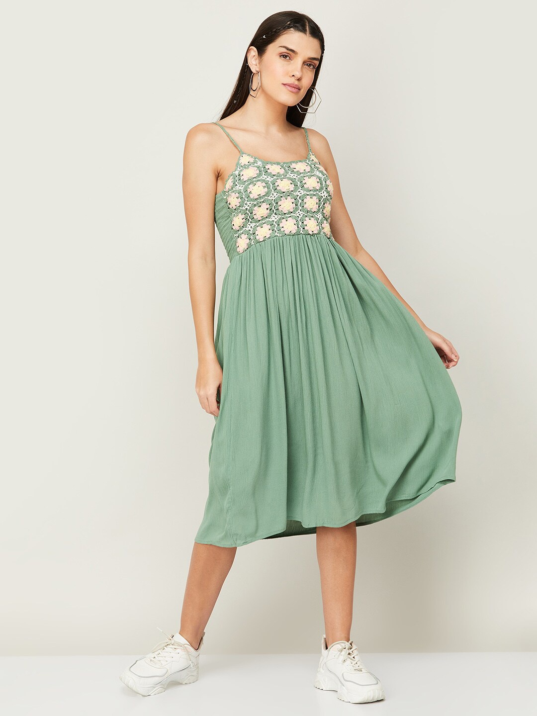 

Ginger by Lifestyle Floral Embroidered Fit & Flare Cotton Midi Dresses, Sea green