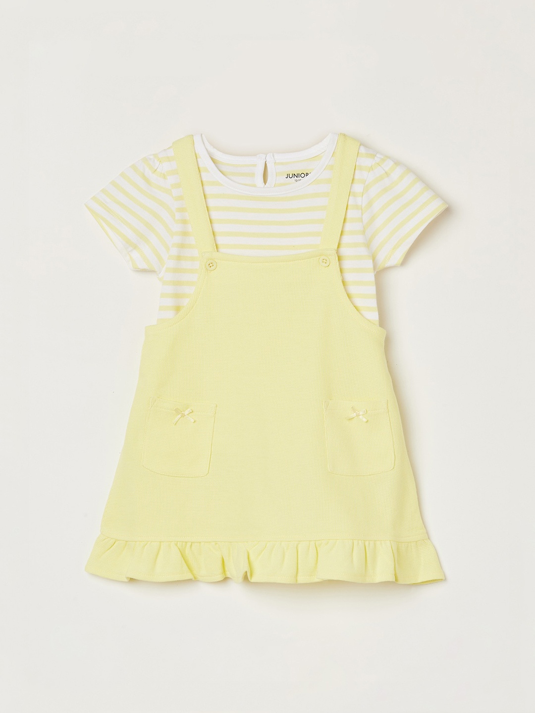 

Juniors by Lifestyle Infant Girls Striped Pure Cotton Dungarees With T-Shirt, Yellow