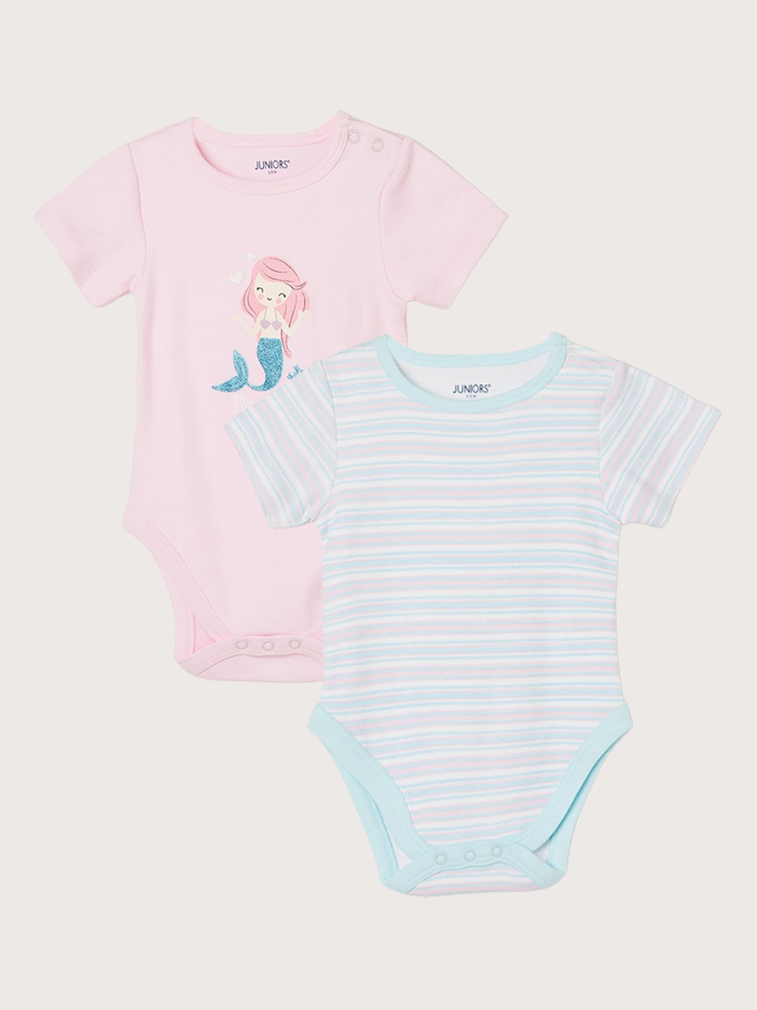 

Juniors by Lifestyle Infant Girls Pack Of 2 Printed Pure Cotton Bodysuits, Pink