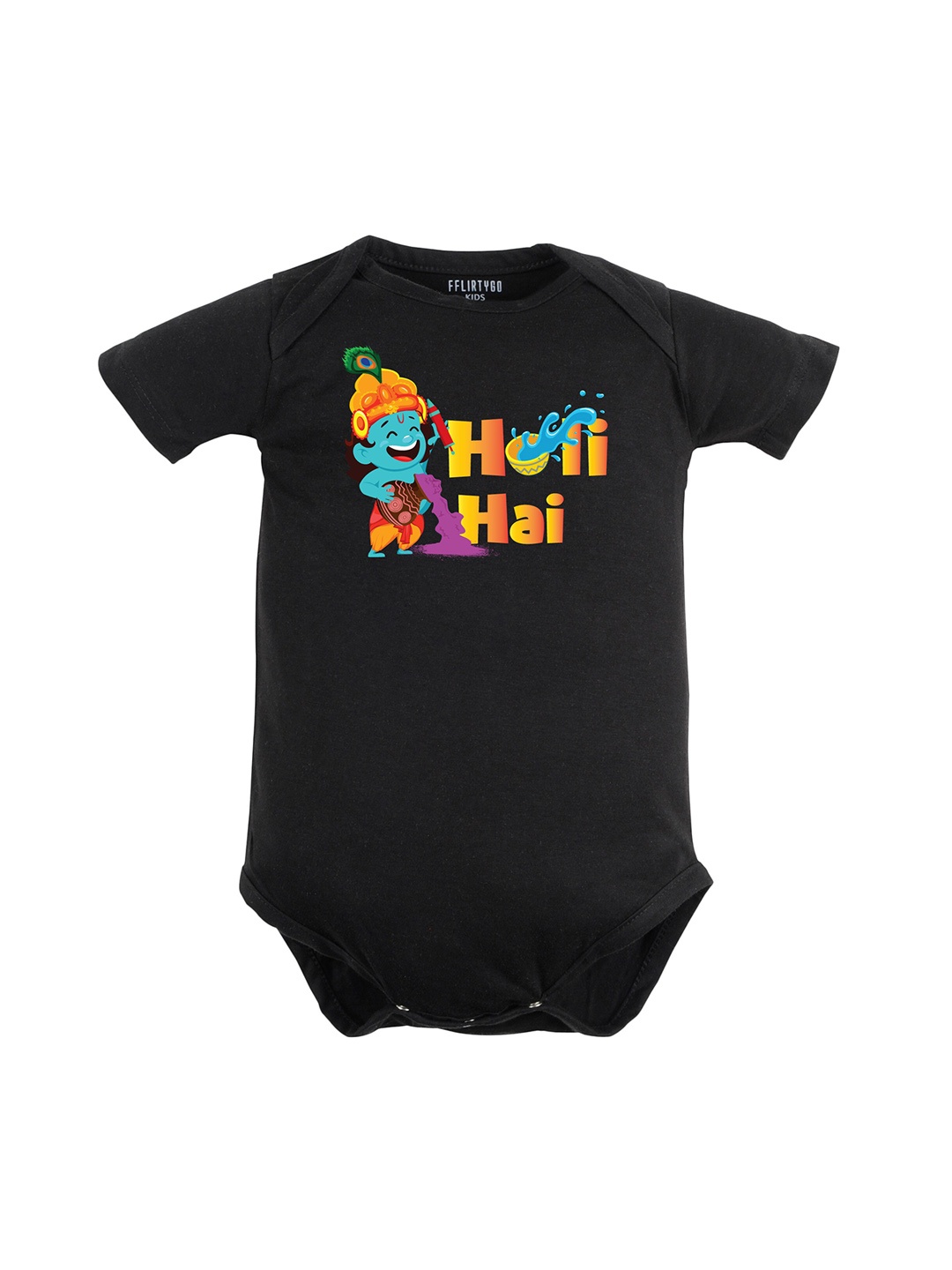 

FFLIRTYGO Infants Kids Holi Printed Pure Cotton Bodysuit, Black