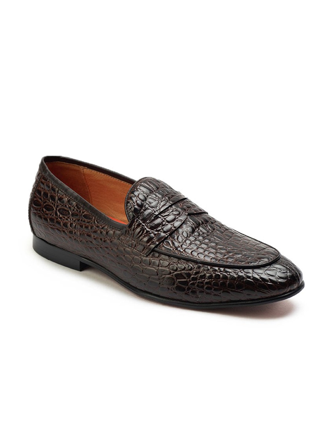 

Heel & Buckle London Men Textured Leather Formal Loafers, Brown