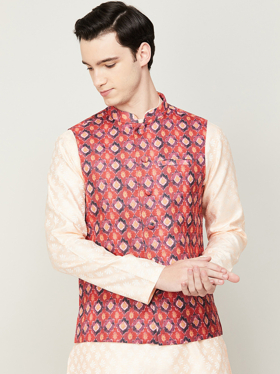 

Melange by Lifestyle Men Ethnic Printed Nehru Jacket, Red