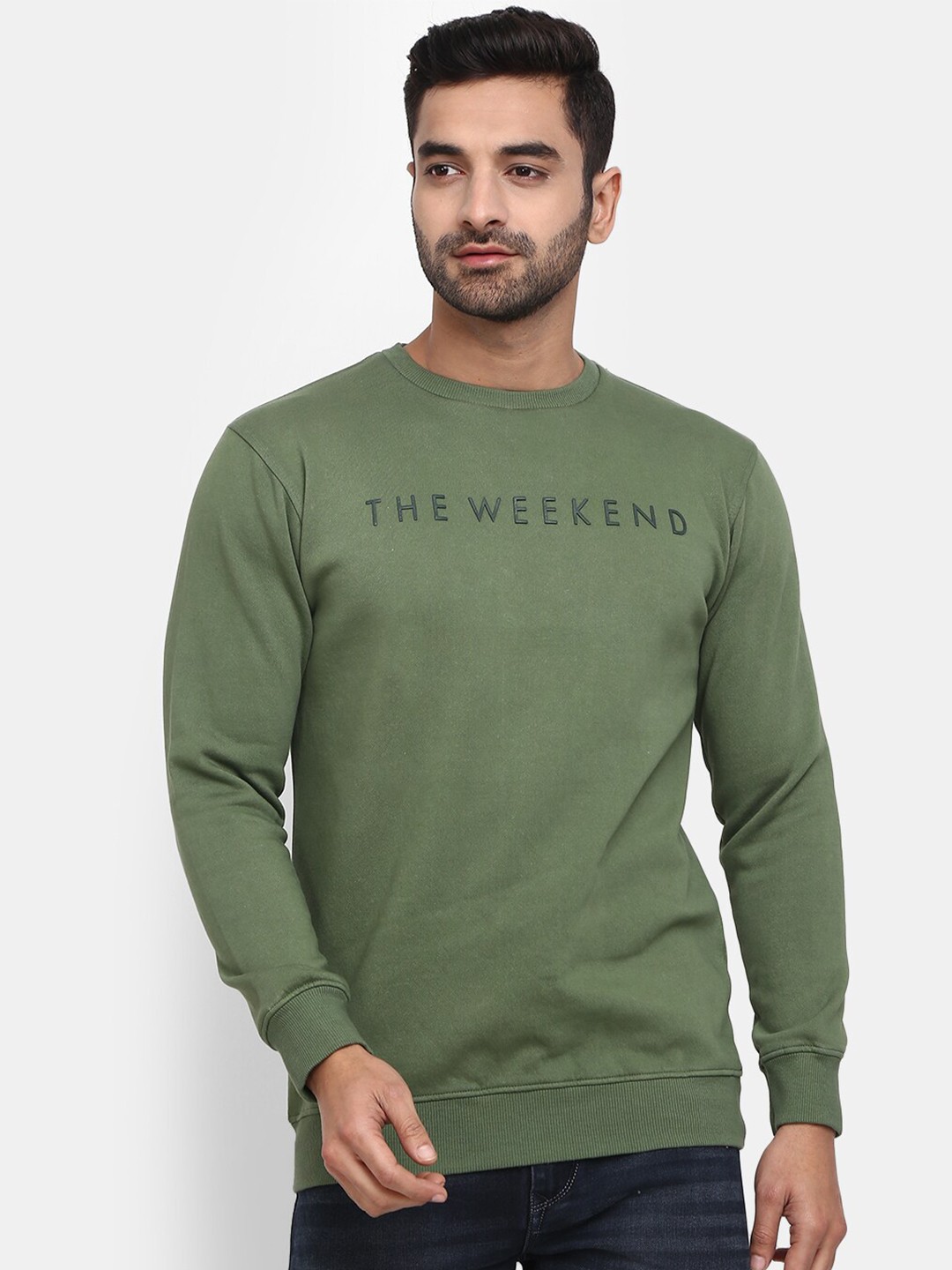 

V-Mart Men Fleece Round Neck Cotton Sweatshirt, Green
