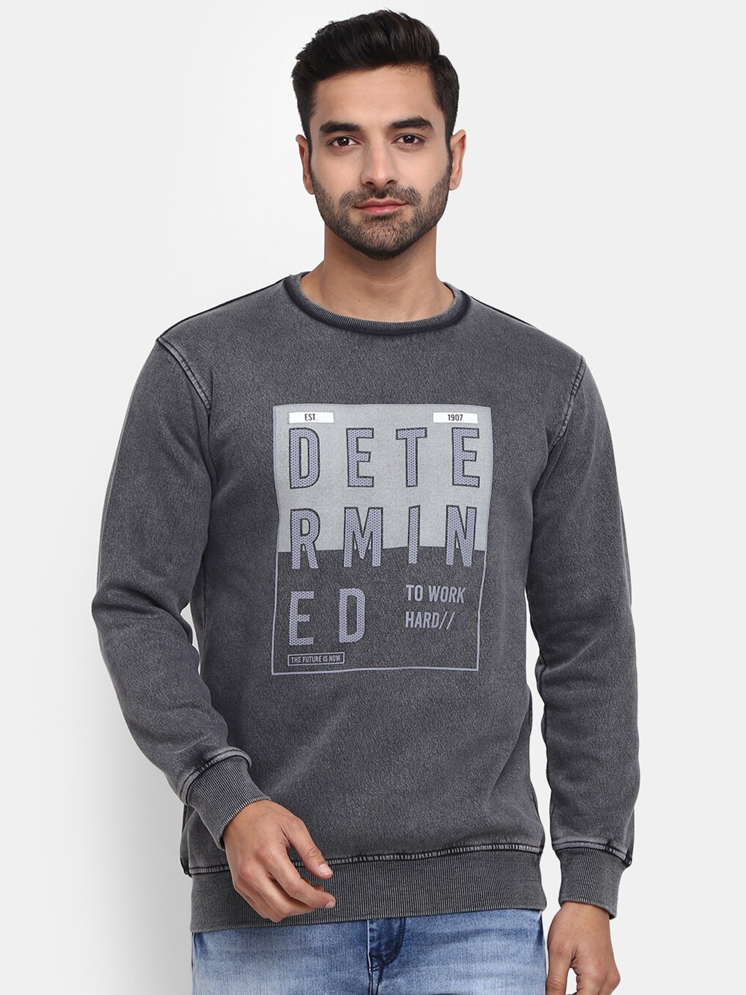 

V-Mart Men Cotton Printed Sweatshirt, Grey