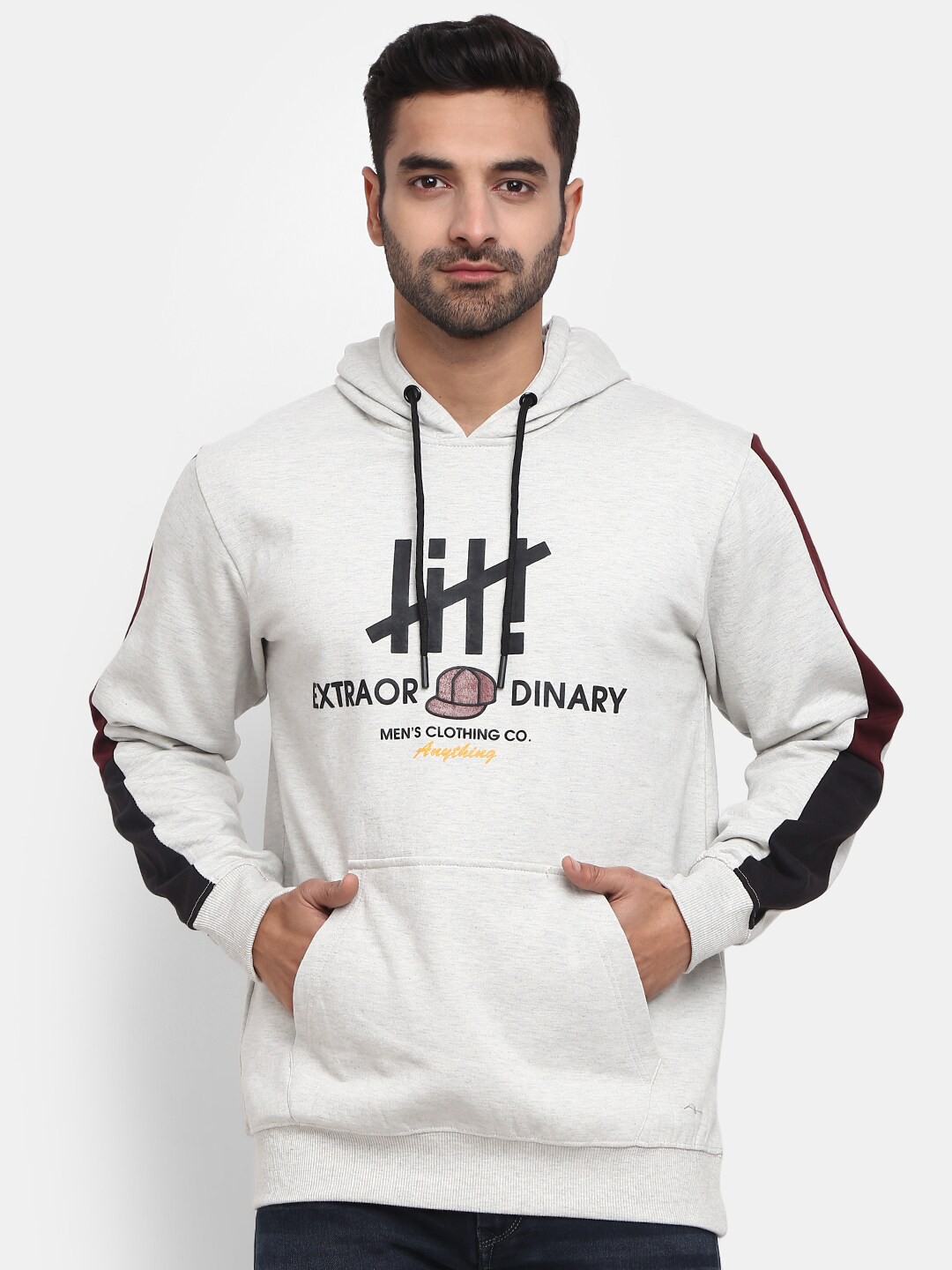 

V-Mart Men Printed Hooded Cotton Sweatshirt, Grey melange
