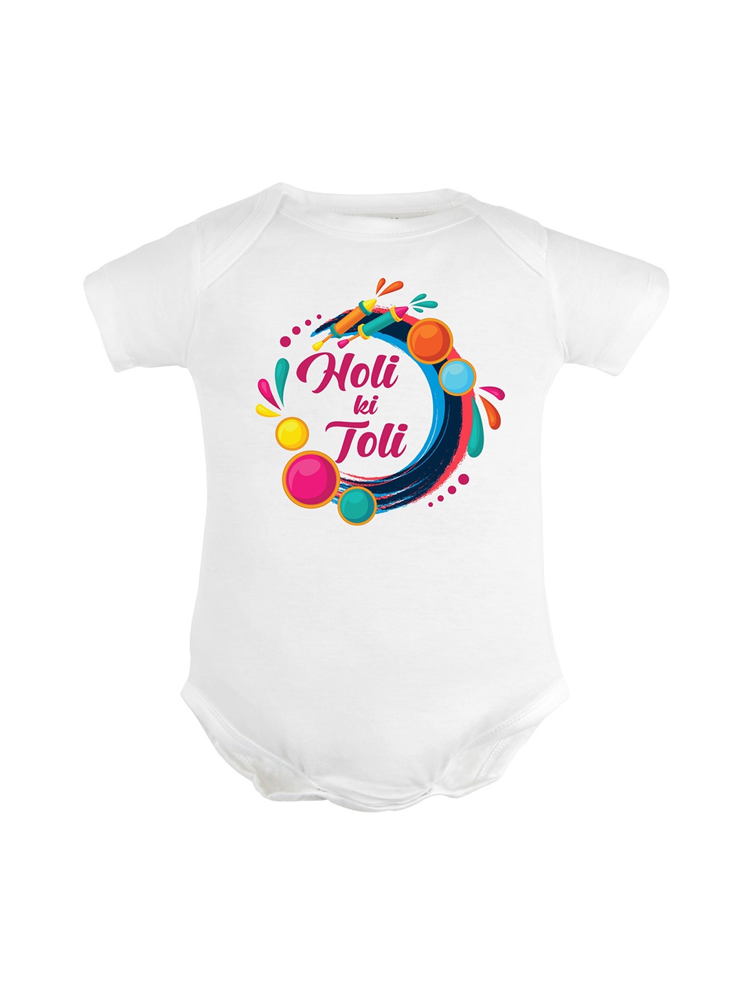 

FFLIRTYGO Infants Holi Printed Pure Cotton Bodysuit, White