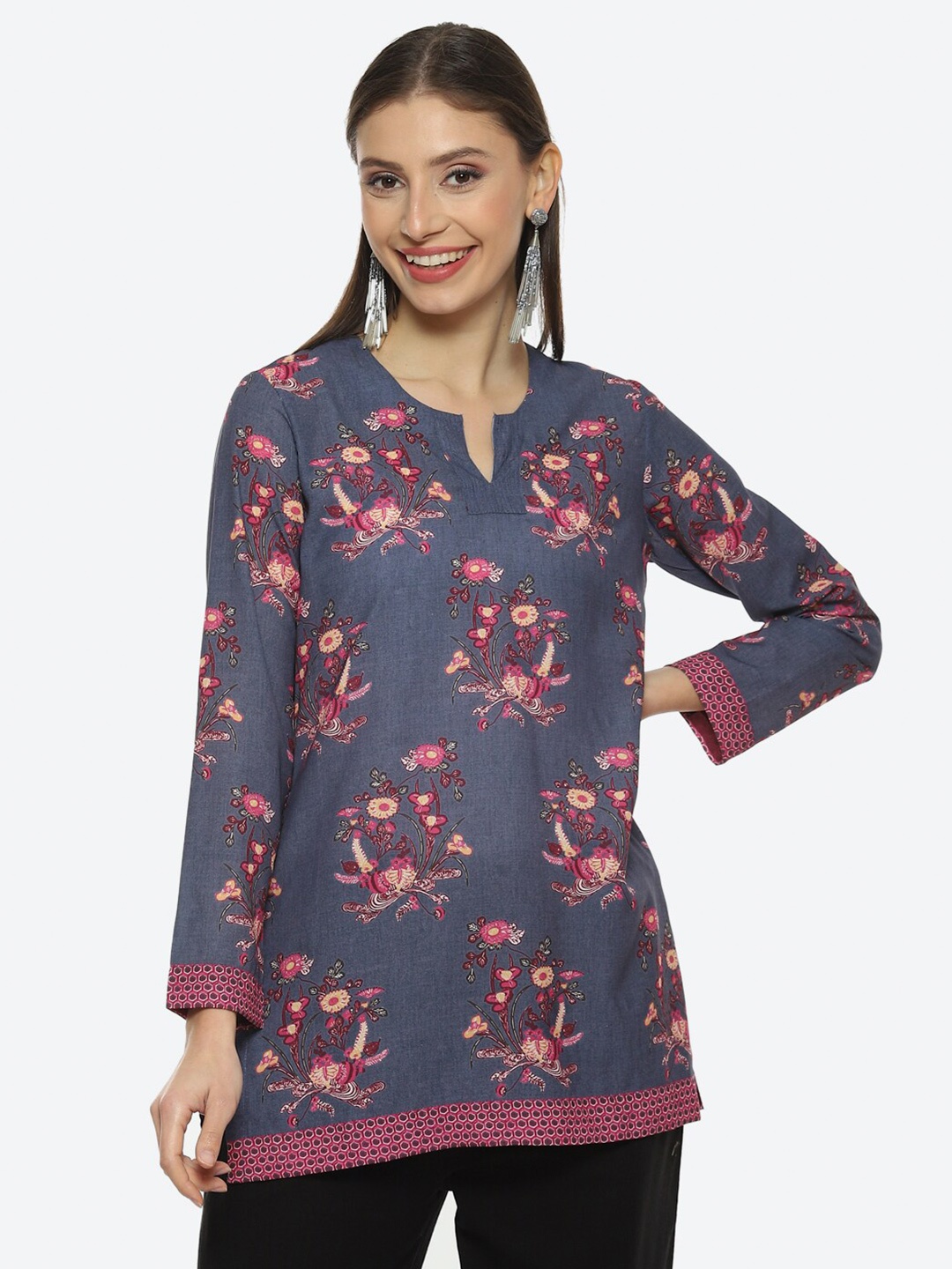 

Biba Women Floral Printed Kurti, Blue