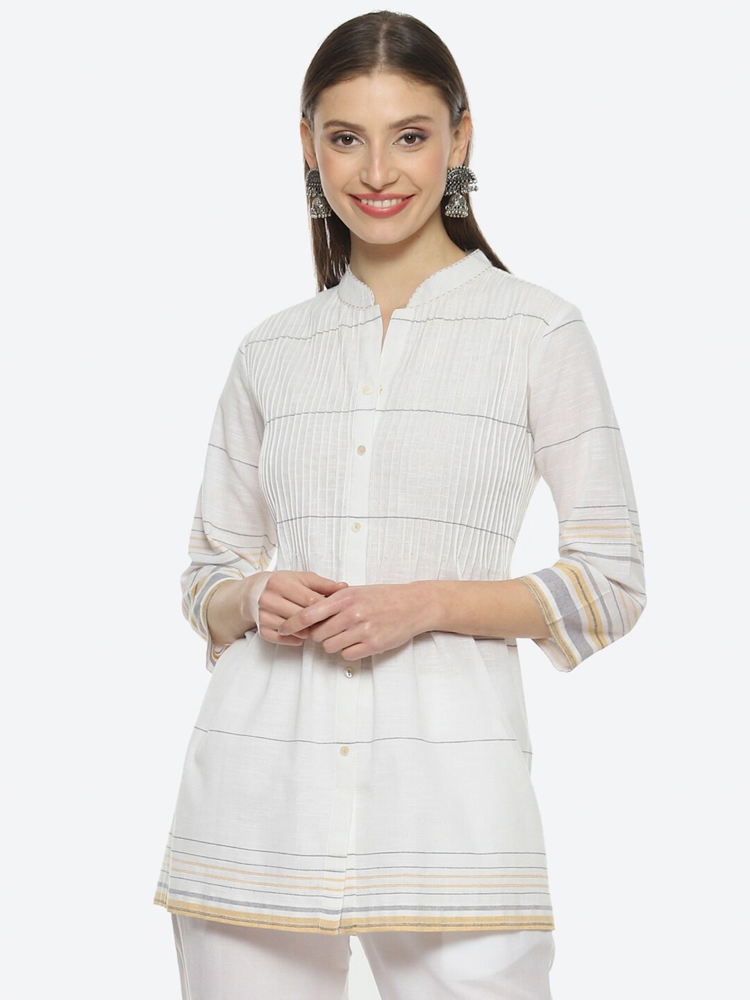 

Biba Women Mandarin Collar Yoke Design Kurti, Yellow