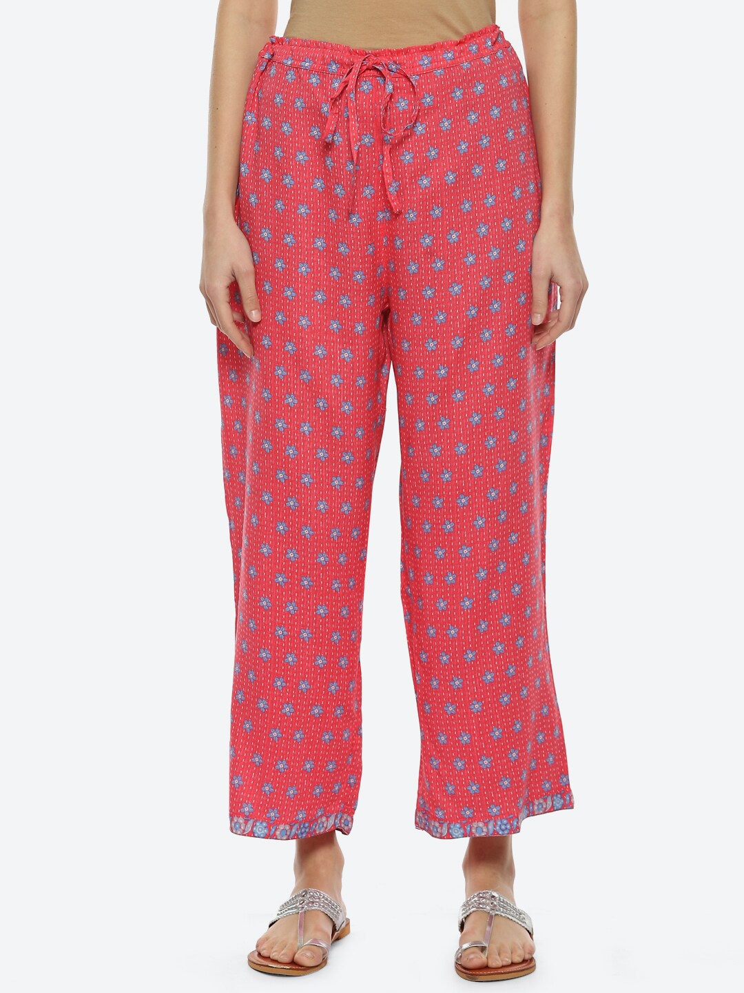 

Biba Women Floral Printed Cropped Palazzos, Coral