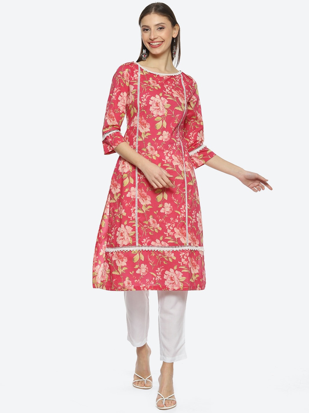

Biba Women Plus Size Floral Printed Cotton Kurta, Pink